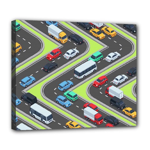 Urban Cars Seamless Texture Isometric Roads Car Traffic Seamless Pattern With Transport City Vector Deluxe Canvas 24  X 20  (stretched) by Wegoenart