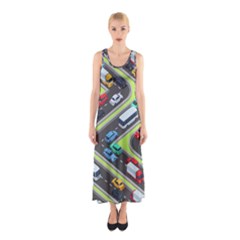 Urban Cars Seamless Texture Isometric Roads Car Traffic Seamless Pattern With Transport City Vector Sleeveless Maxi Dress by Wegoenart