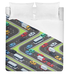 Urban Cars Seamless Texture Isometric Roads Car Traffic Seamless Pattern With Transport City Vector Duvet Cover (queen Size) by Wegoenart