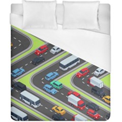 Urban Cars Seamless Texture Isometric Roads Car Traffic Seamless Pattern With Transport City Vector Duvet Cover (california King Size) by Wegoenart