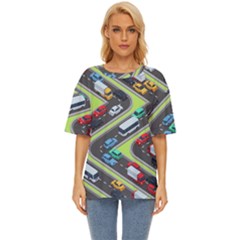 Urban Cars Seamless Texture Isometric Roads Car Traffic Seamless Pattern With Transport City Vector Oversized Basic Tee by Wegoenart