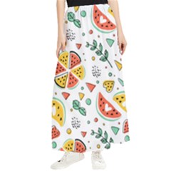 Seamless-hipster-pattern-with-watermelons-mint-geometric-figures Maxi Chiffon Skirt by Wegoenart