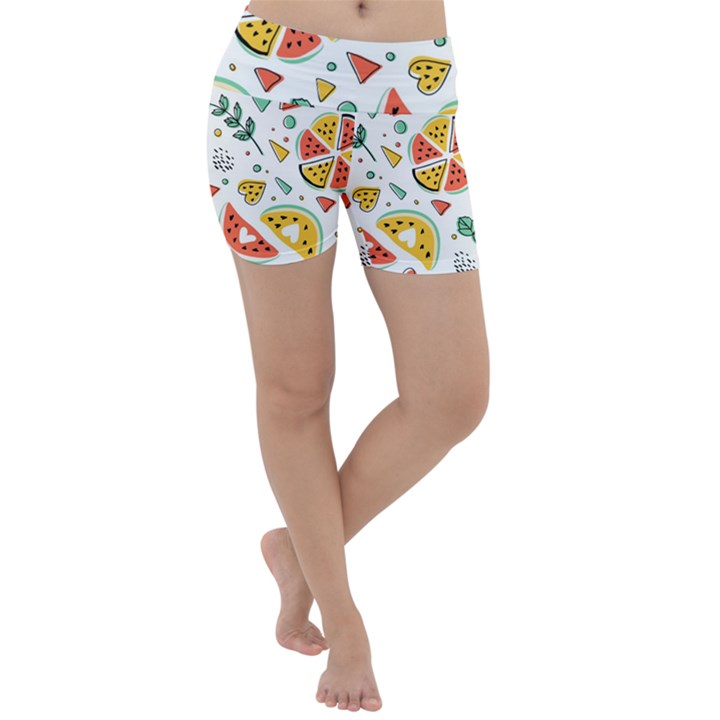 Seamless-hipster-pattern-with-watermelons-mint-geometric-figures Lightweight Velour Yoga Shorts