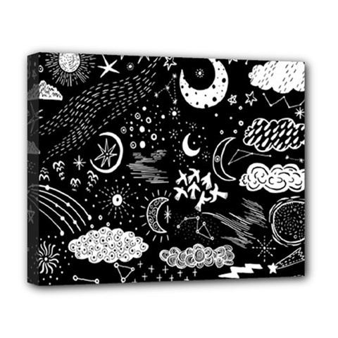 Vector-set-sketch-drawn-with-space Deluxe Canvas 20  X 16  (stretched) by Wegoenart