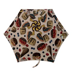 Seamless Pattern With Sweet Cakes Berries Mini Folding Umbrellas by Wegoenart