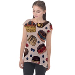 Seamless Pattern With Sweet Cakes Berries Cap Sleeve High Low Top by Wegoenart