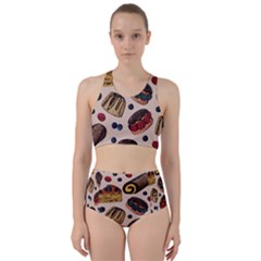 Seamless Pattern With Sweet Cakes Berries Racer Back Bikini Set by Wegoenart