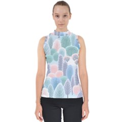 Abstract Seamless Pattern With Winter Forest Background Mock Neck Shell Top by Wegoenart