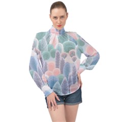 Abstract Seamless Pattern With Winter Forest Background High Neck Long Sleeve Chiffon Top by Wegoenart