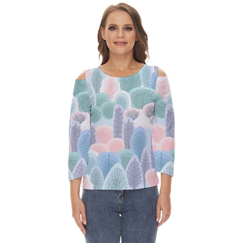 Abstract Seamless Pattern With Winter Forest Background Cut Out Wide Sleeve Top by Wegoenart