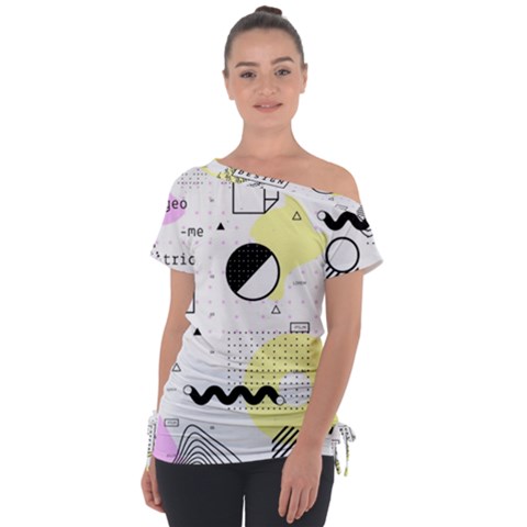 Graphic-design-geometric-background Off Shoulder Tie-up Tee by Wegoenart