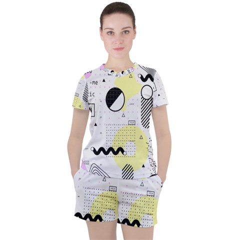 Graphic-design-geometric-background Women s Tee And Shorts Set by Wegoenart