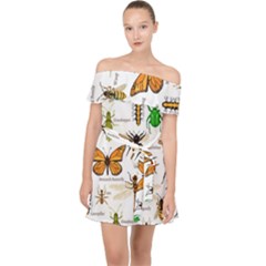 Insects-seamless-pattern Off Shoulder Chiffon Dress by Wegoenart