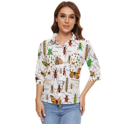 Insects-seamless-pattern Women s Quarter Sleeve Pocket Shirt by Wegoenart