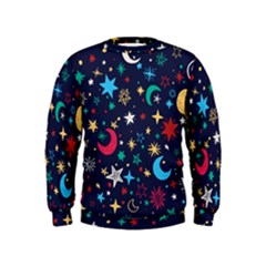 Colorful-background-moons-stars Kids  Sweatshirt by Wegoenart