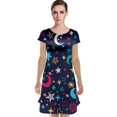 Colorful-background-moons-stars Cap Sleeve Nightdress