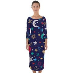 Colorful-background-moons-stars Quarter Sleeve Midi Bodycon Dress by Wegoenart