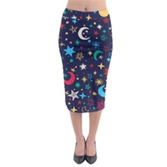 Colorful-background-moons-stars Midi Pencil Skirt by Wegoenart