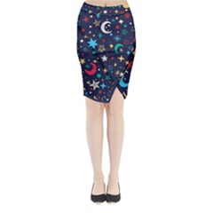 Colorful-background-moons-stars Midi Wrap Pencil Skirt by Wegoenart