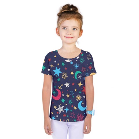 Colorful-background-moons-stars Kids  One Piece Tee by Wegoenart