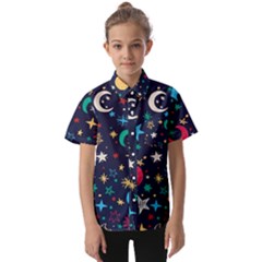 Colorful-background-moons-stars Kids  Short Sleeve Shirt by Wegoenart