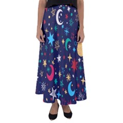 Colorful-background-moons-stars Flared Maxi Skirt by Wegoenart