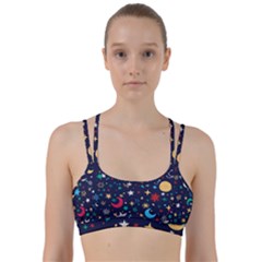 Colorful-background-moons-stars Line Them Up Sports Bra by Wegoenart