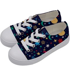 Colorful-background-moons-stars Kids  Low Top Canvas Sneakers by Wegoenart