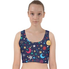 Colorful-background-moons-stars Velvet Racer Back Crop Top by Wegoenart