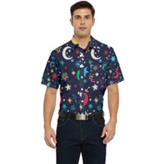 Colorful-background-moons-stars Men s Short Sleeve Pocket Shirt  by Wegoenart