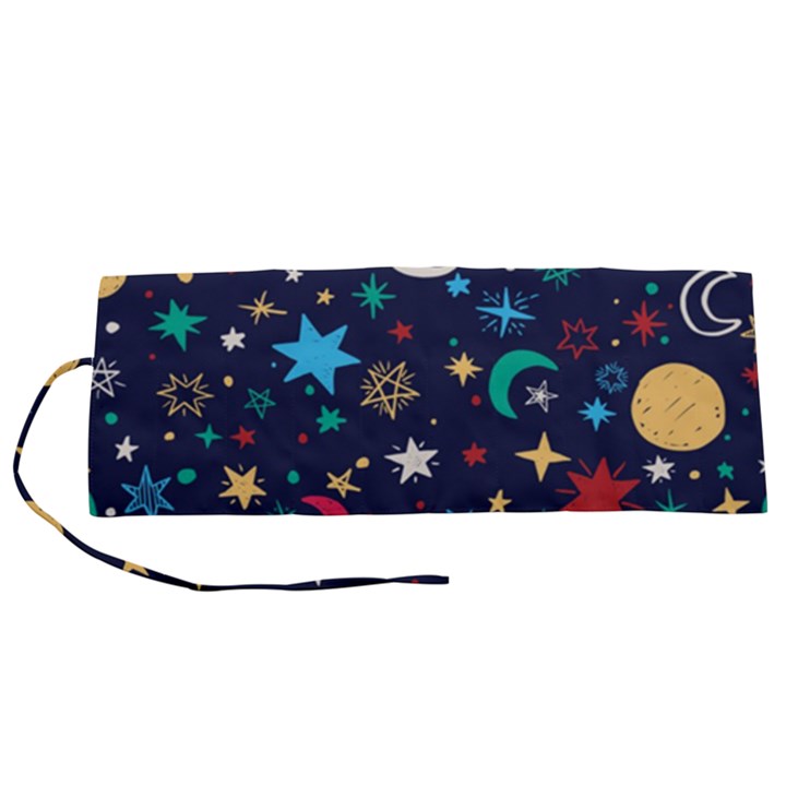 Colorful-background-moons-stars Roll Up Canvas Pencil Holder (S)