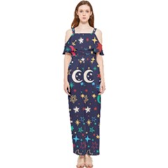 Colorful-background-moons-stars Draped Sleeveless Chiffon Jumpsuit