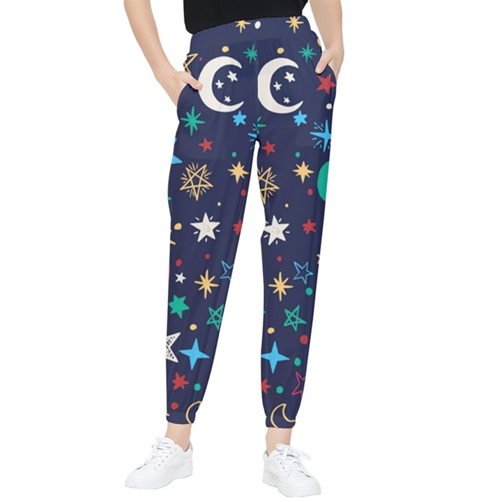 Colorful-background-moons-stars Tapered Pants