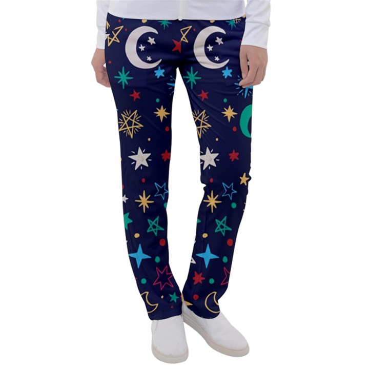 Colorful-background-moons-stars Women s Casual Pants