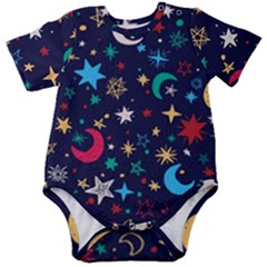 Colorful-background-moons-stars Baby Short Sleeve Onesie Bodysuit by Wegoenart