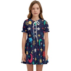 Colorful-background-moons-stars Kids  Sweet Collar Dress by Wegoenart