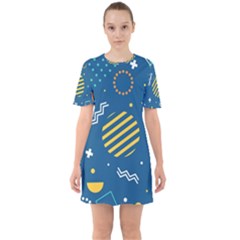 Flat-design-geometric-shapes-background Sixties Short Sleeve Mini Dress by Wegoenart