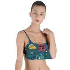 Seamless-pattern-hand-drawn-with-vehicles-buildings-road Layered Top Bikini Top  by Wegoenart