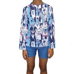 Dogs-seamless-pattern Kids  Long Sleeve Swimwear by Wegoenart