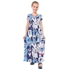 Dogs-seamless-pattern Kids  Short Sleeve Maxi Dress by Wegoenart