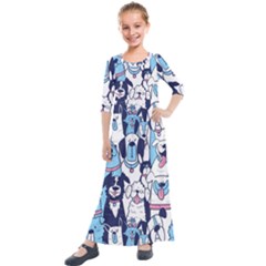 Dogs-seamless-pattern Kids  Quarter Sleeve Maxi Dress by Wegoenart