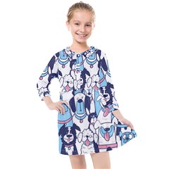 Dogs-seamless-pattern Kids  Quarter Sleeve Shirt Dress by Wegoenart