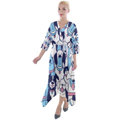 Dogs-seamless-pattern Quarter Sleeve Wrap Front Maxi Dress by Wegoenart