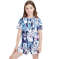 Dogs-seamless-pattern Kids  Tee And Sports Shorts Set by Wegoenart