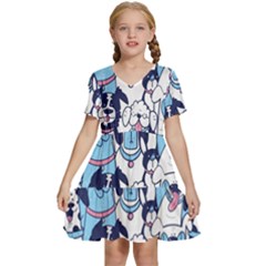 Dogs-seamless-pattern Kids  Short Sleeve Tiered Mini Dress by Wegoenart