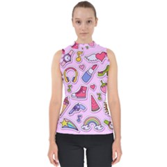 Fashion-patch-set Mock Neck Shell Top by Wegoenart