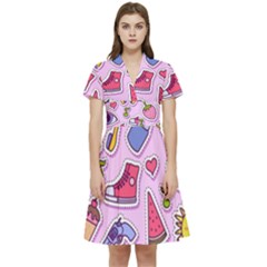 Fashion-patch-set Short Sleeve Waist Detail Dress by Wegoenart