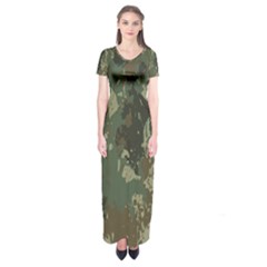 Camouflage-splatters-background Short Sleeve Maxi Dress by Wegoenart