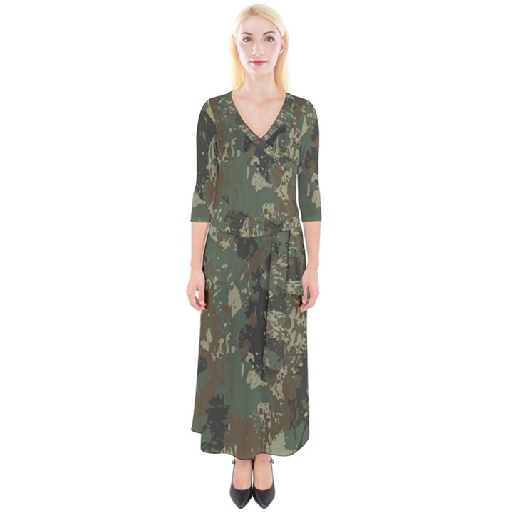 Camouflage-splatters-background Quarter Sleeve Wrap Maxi Dress