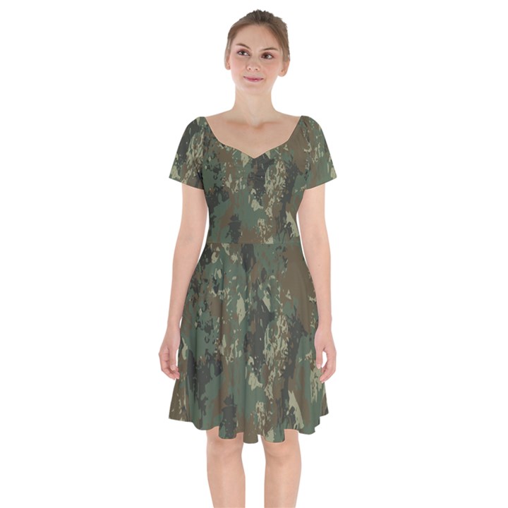 Camouflage-splatters-background Short Sleeve Bardot Dress